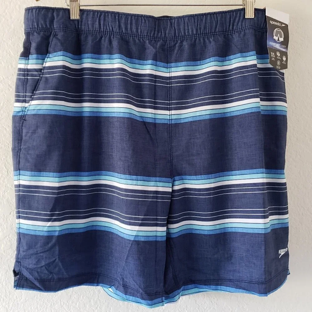 NWT - Speedo Blue Stripe Board Short Tech Volley W/Hydroliner - Size XXL (38/40)